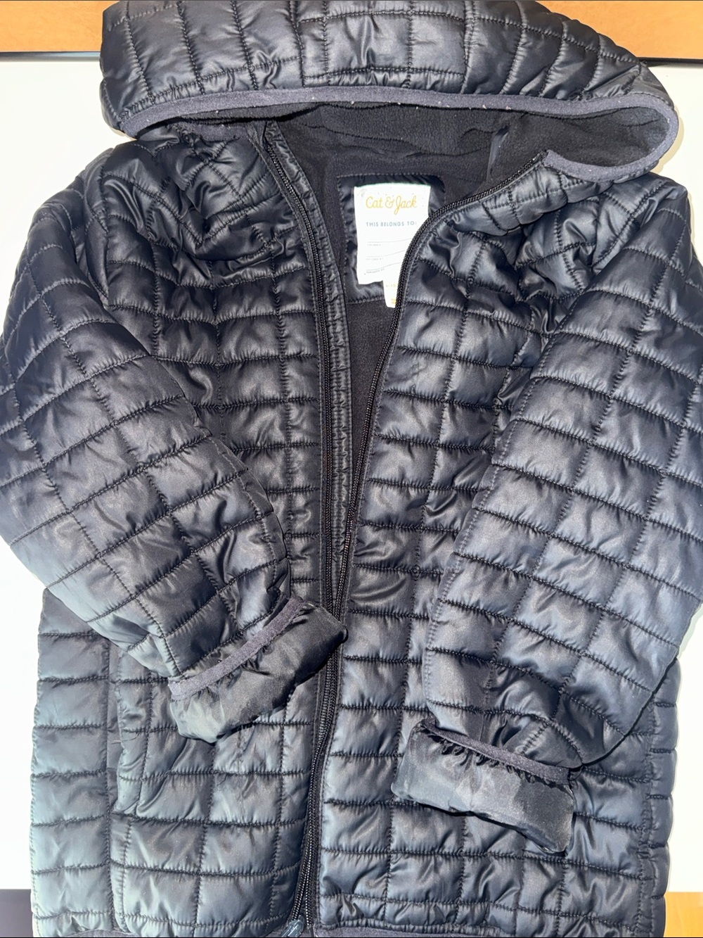 Cat & Jack Black Quilted Hooded Puffer Jacket for Kids